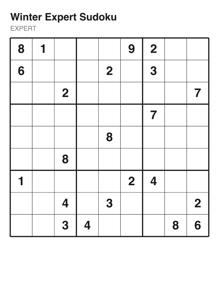 Expert sudoku puzzle, 22 clues