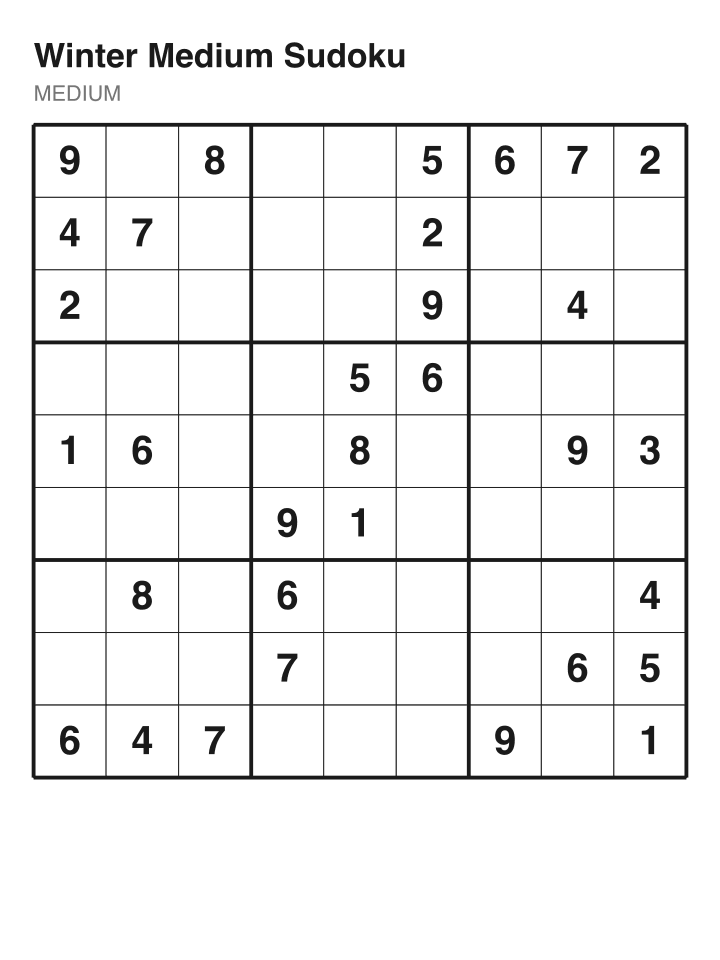 Medium sudoku puzzle, 32 clues