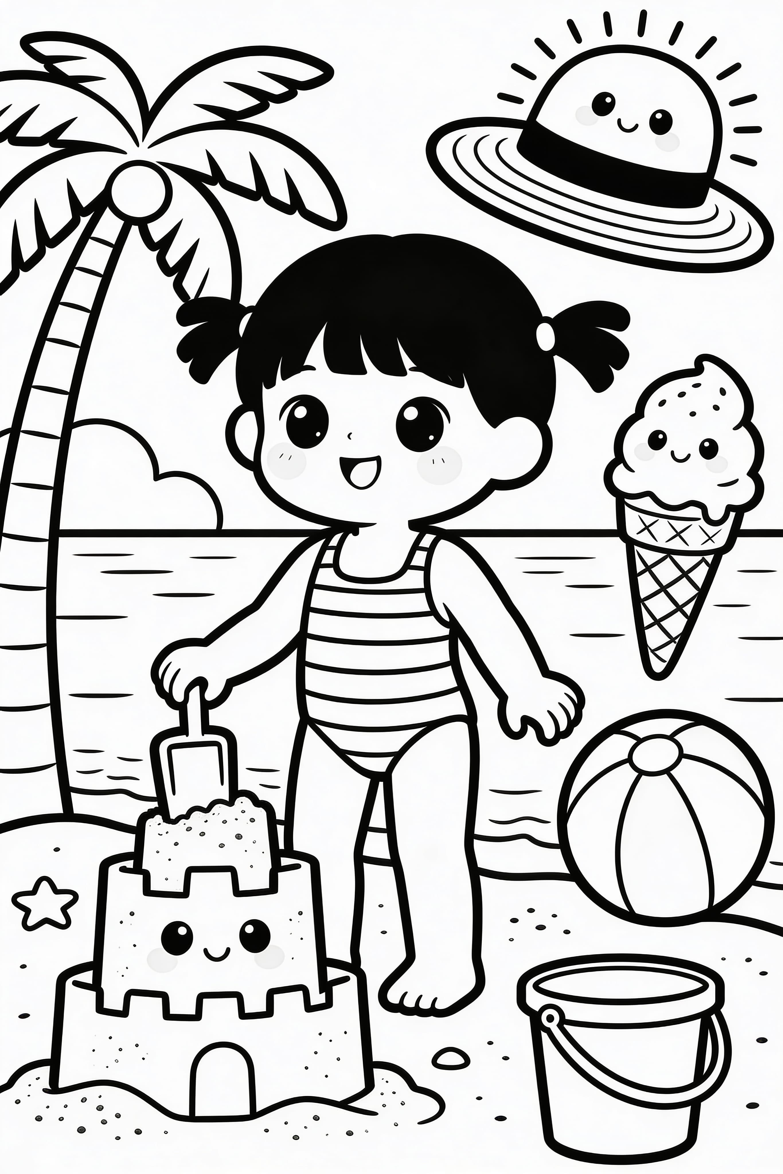 Cute cartoon style summer holiday coloring page for Thanksgiving