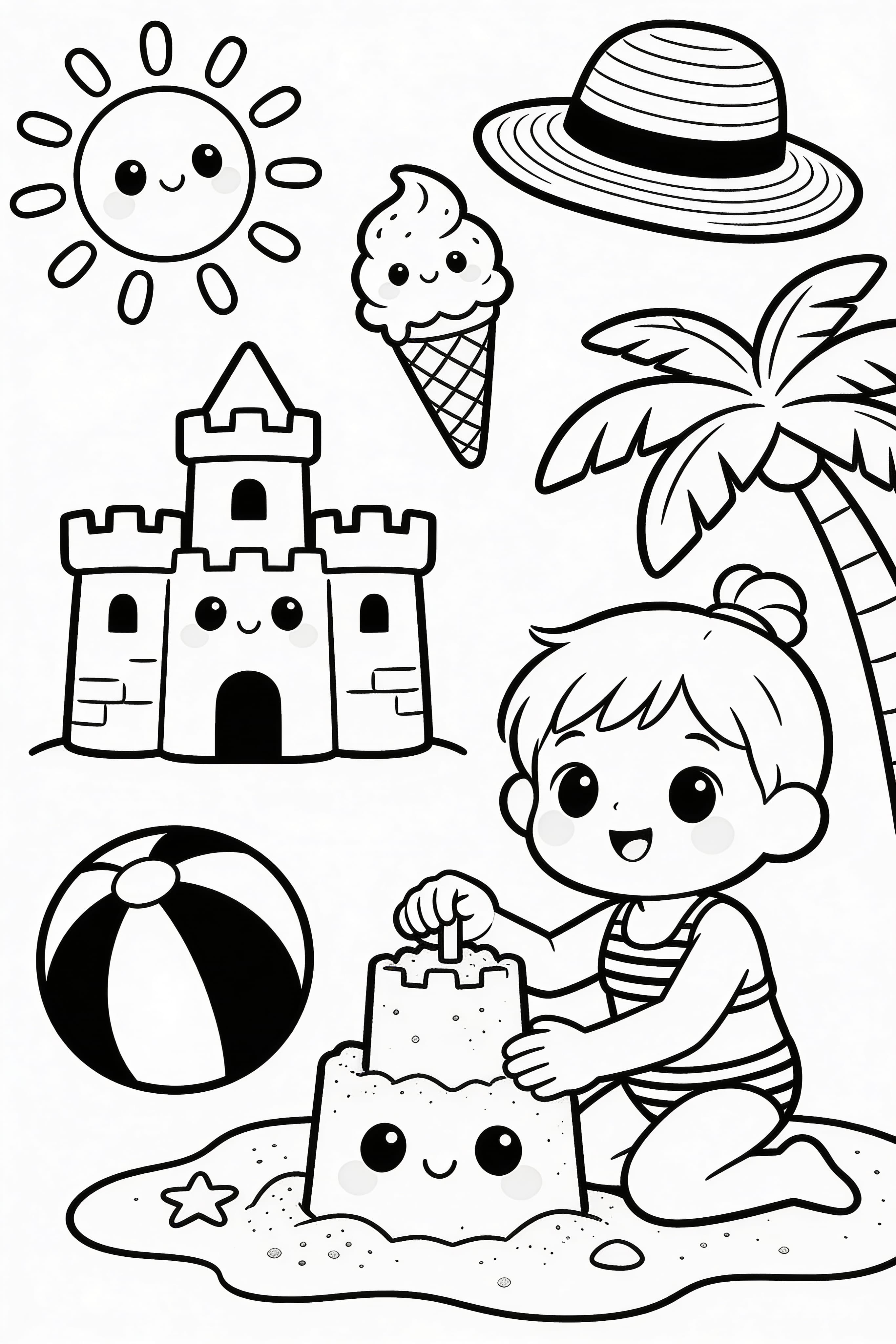 Cute Cartoon Summer Holiday Coloring Page