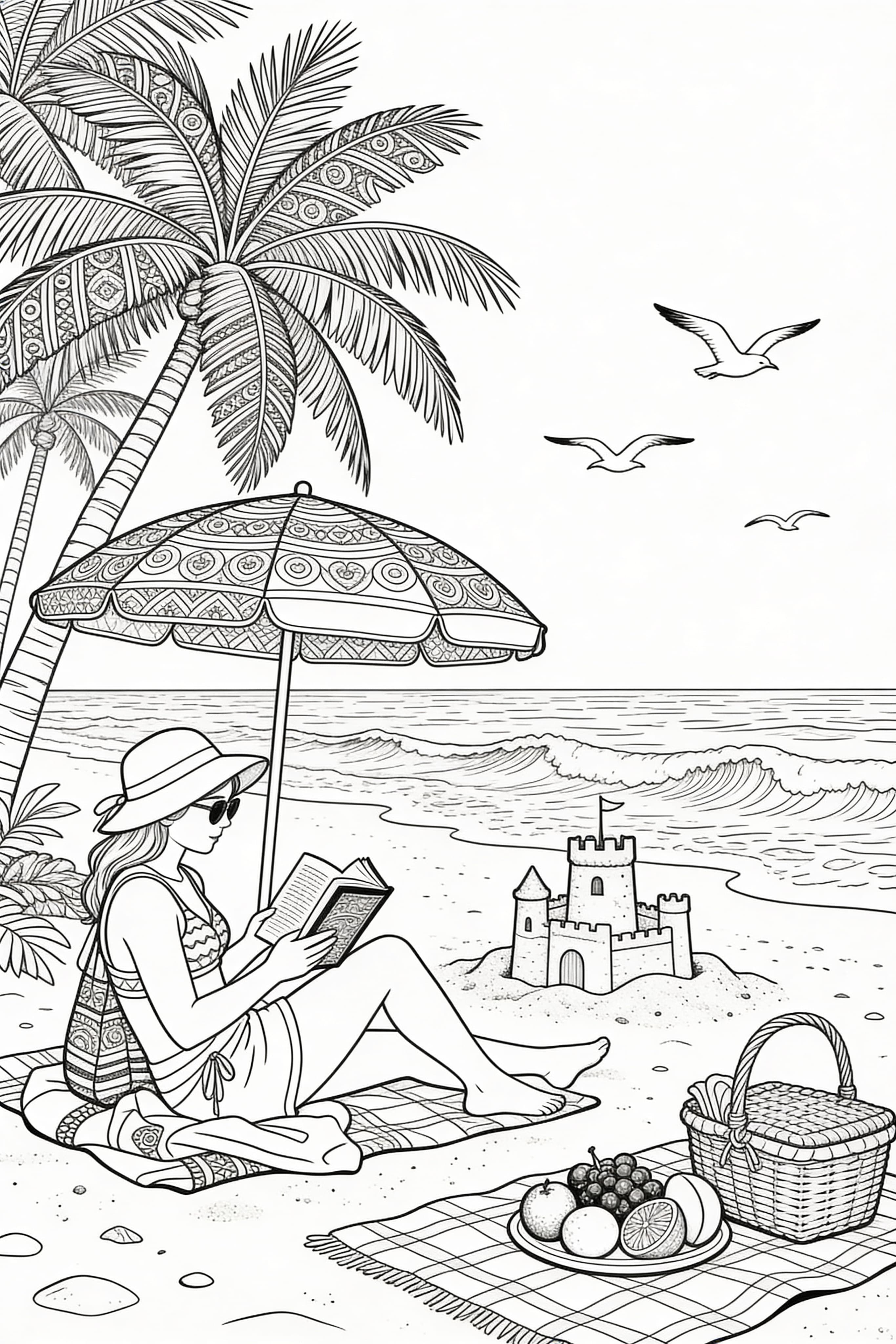 Summer Holiday Coloring Page for Adults - Free