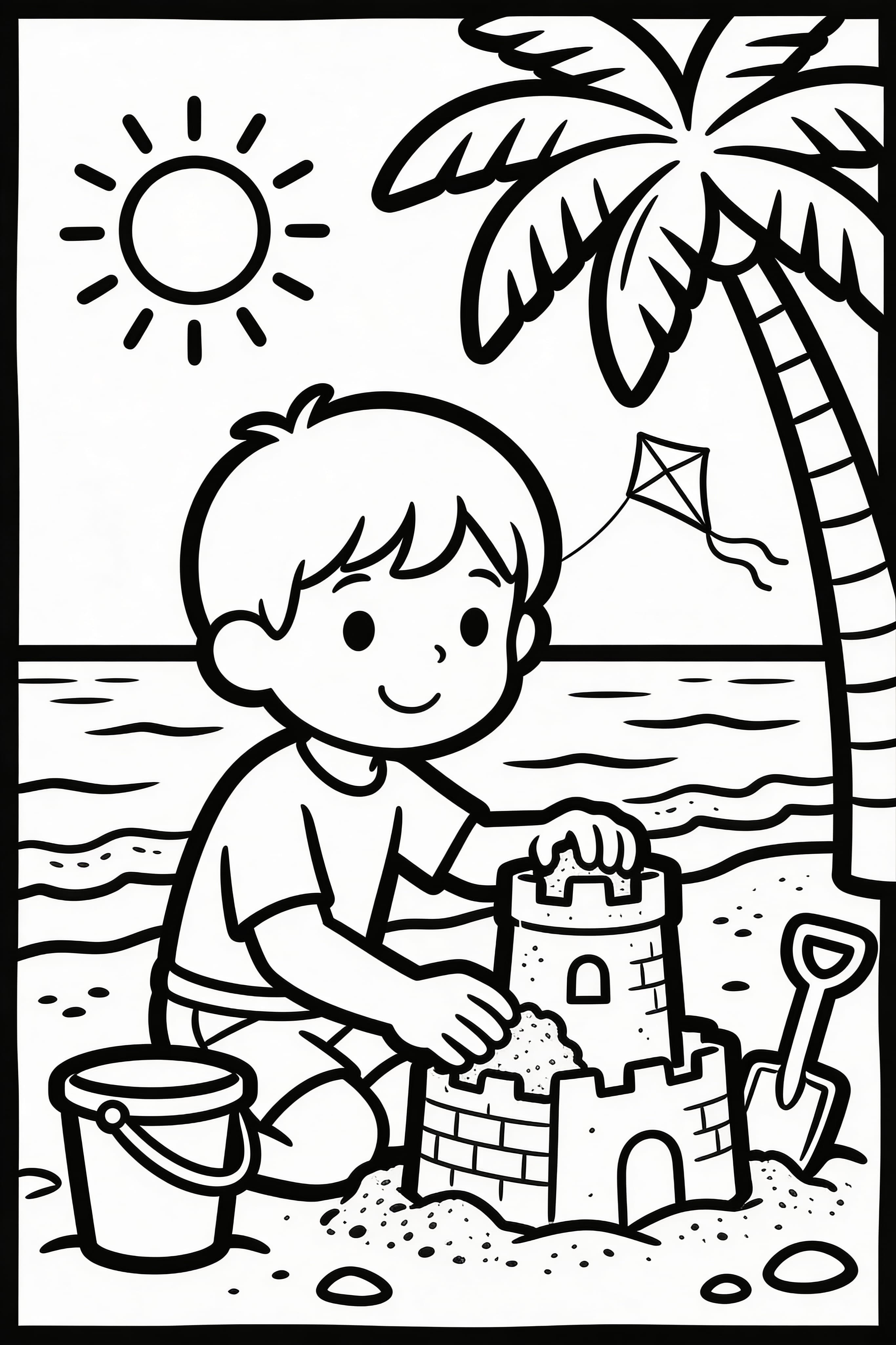 Free printable coloring page of kids enjoying a summer holiday