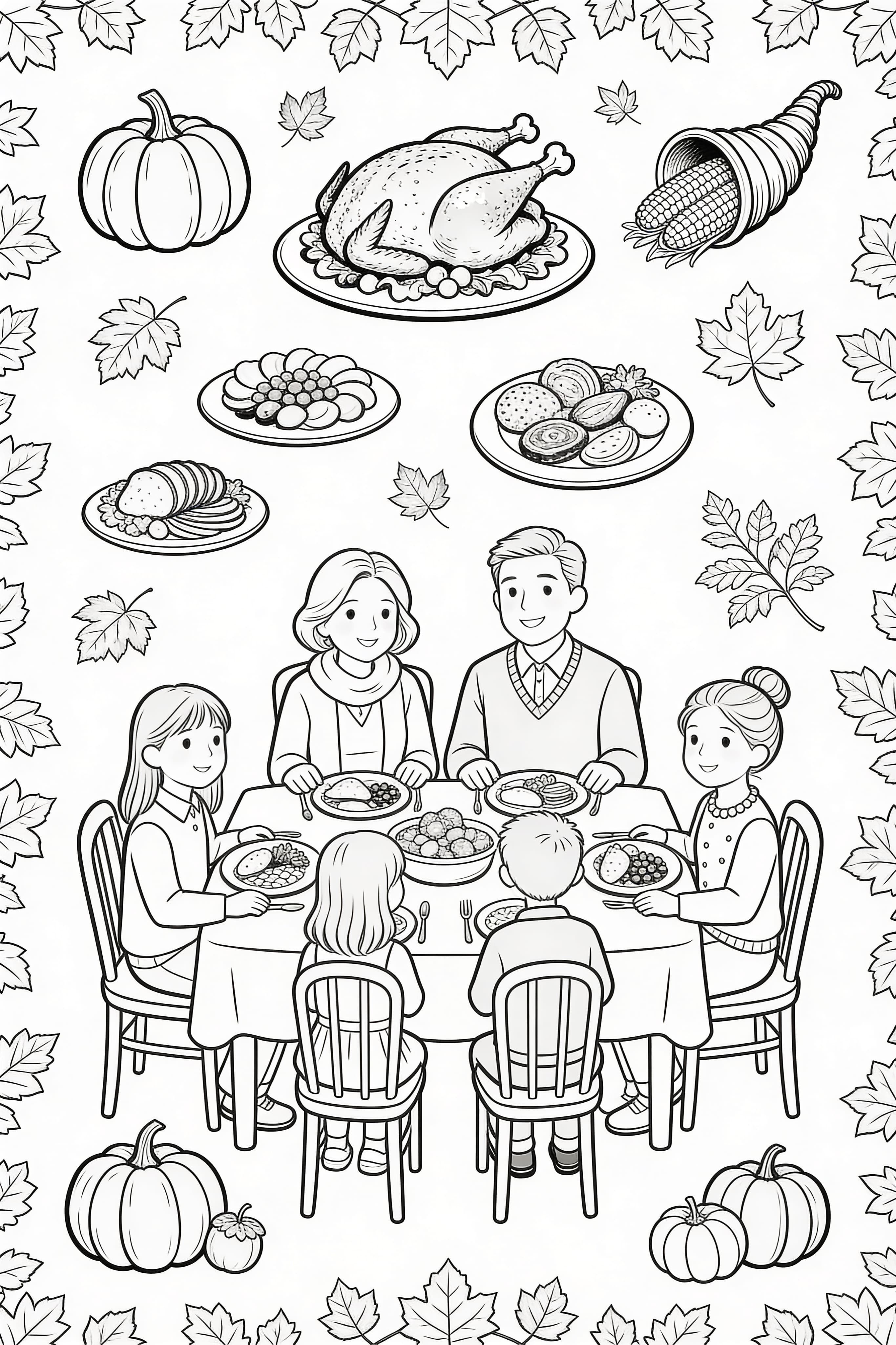Realistic Thanksgiving Celebration Coloring Page