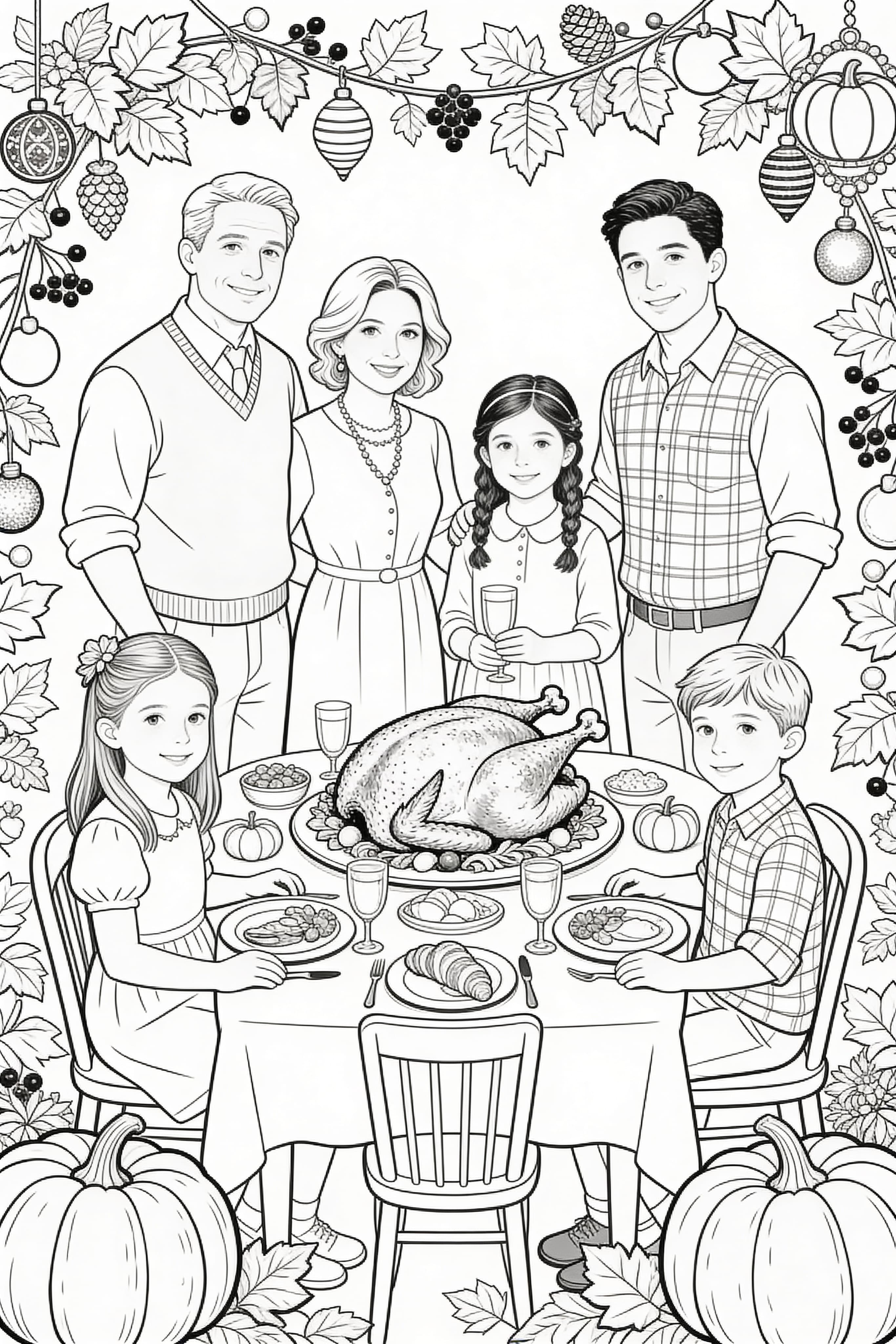 Realistic Thanksgiving Celebration Coloring Page