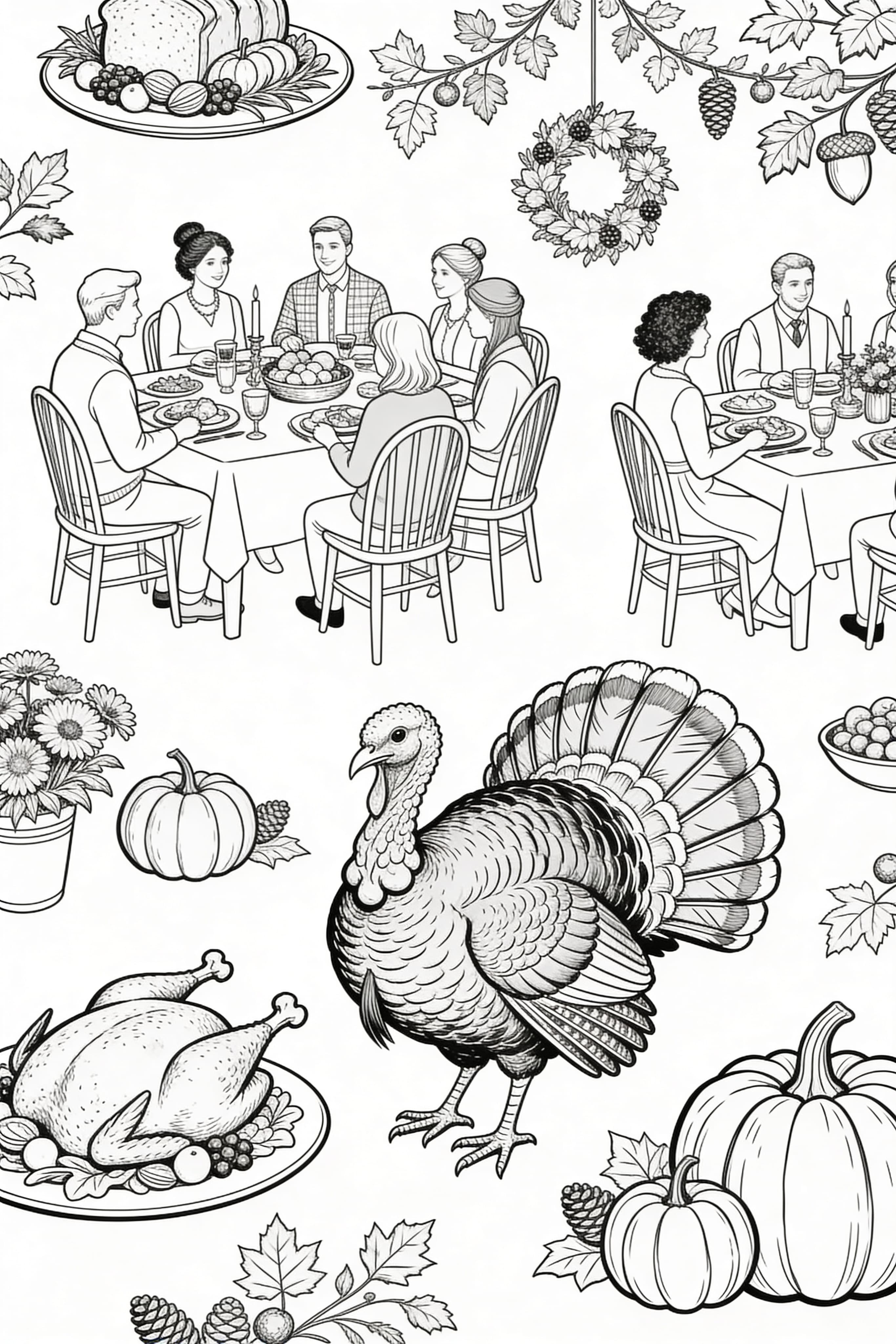 Realistic Thanksgiving Celebration Coloring Page