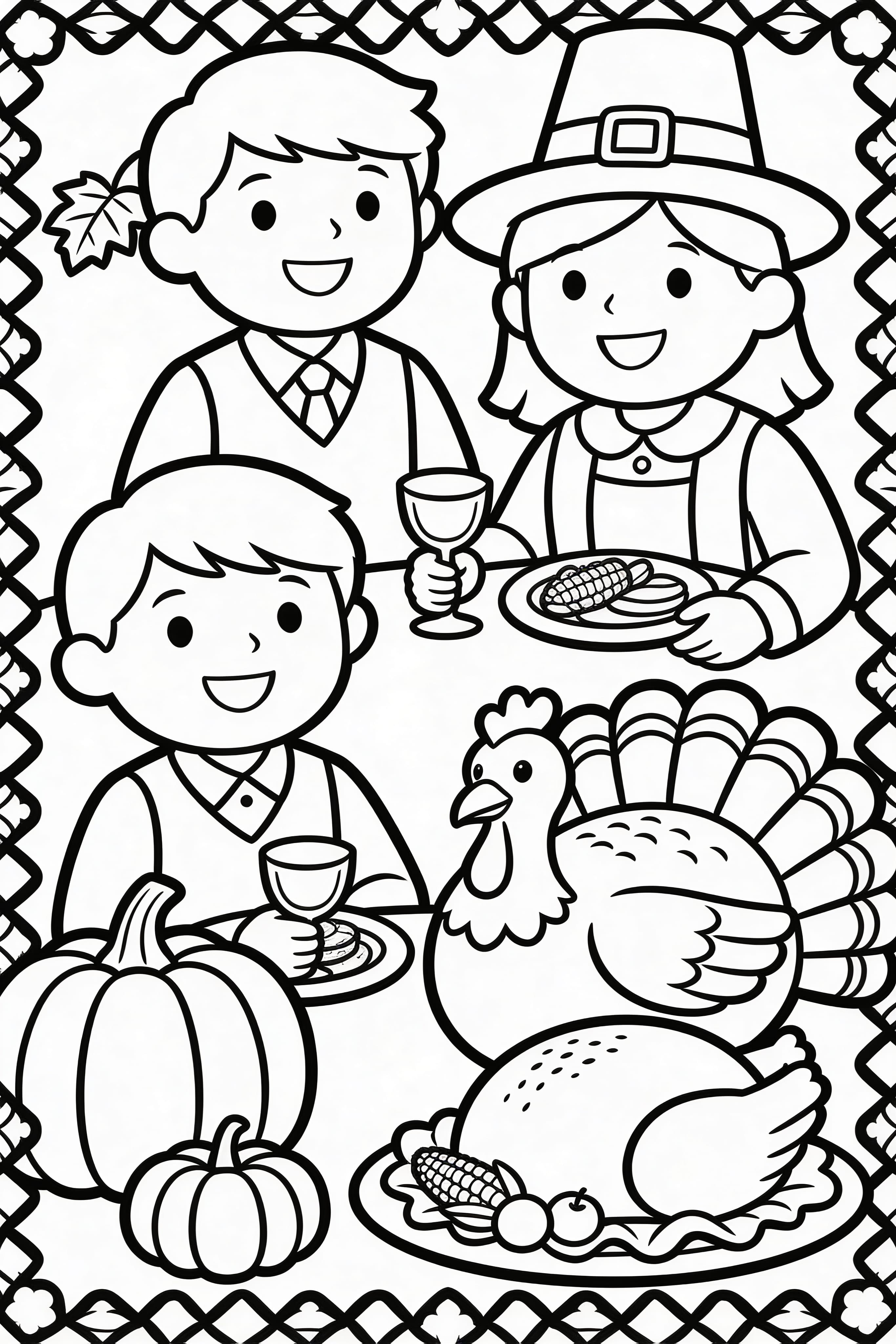 Simple Thanksgiving celebration coloring page for kids to print and color
