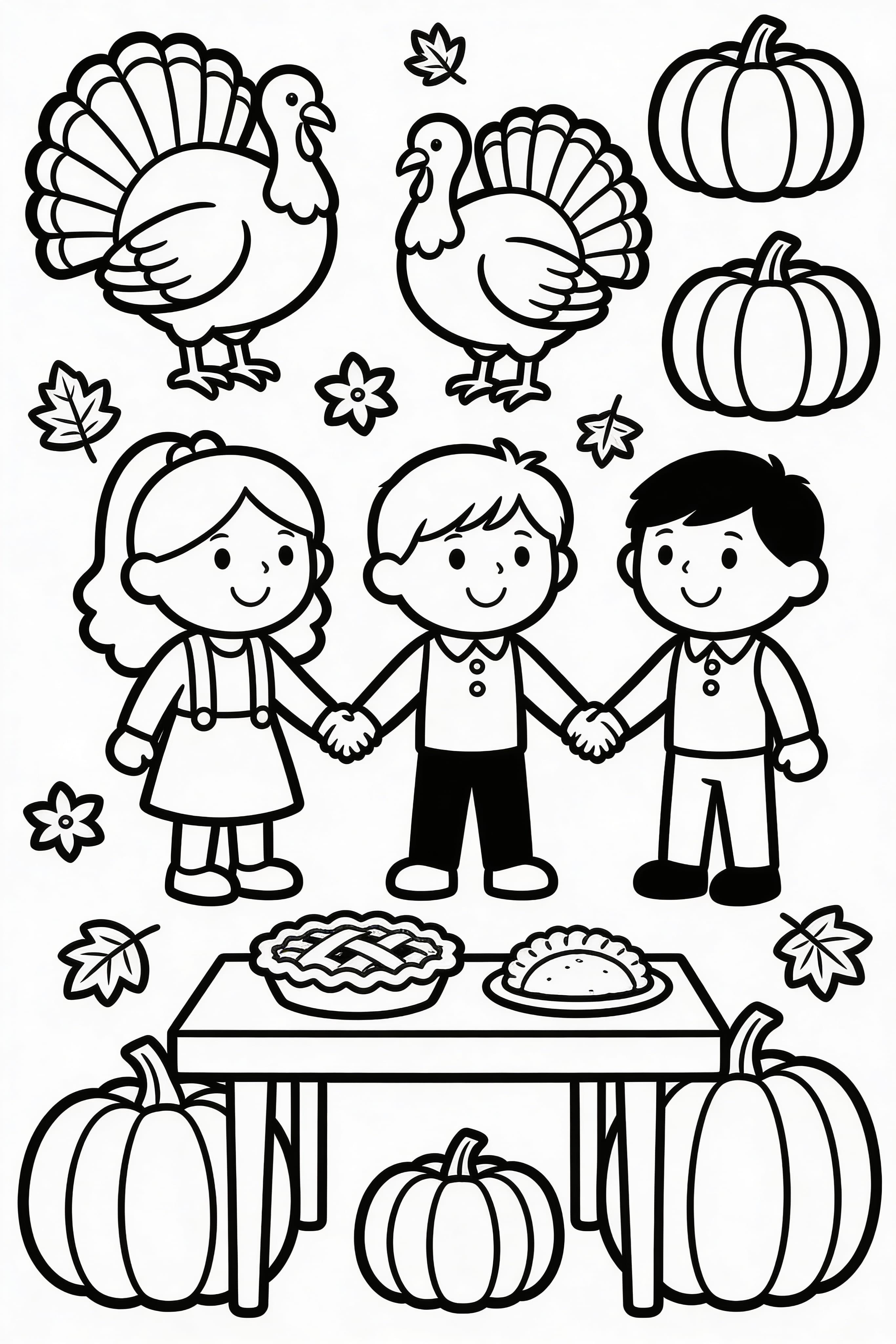 Thanksgiving Celebration Coloring Page for Kids