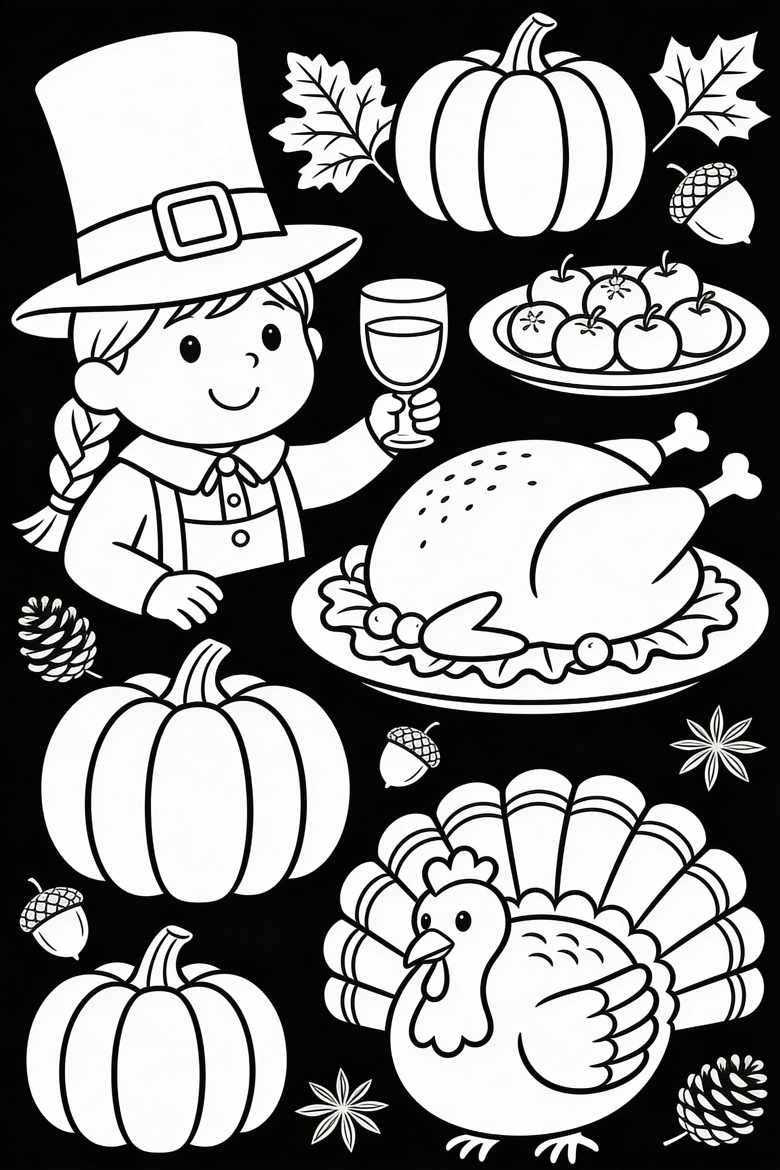 Simple Thanksgiving celebration coloring page for kids to print and color