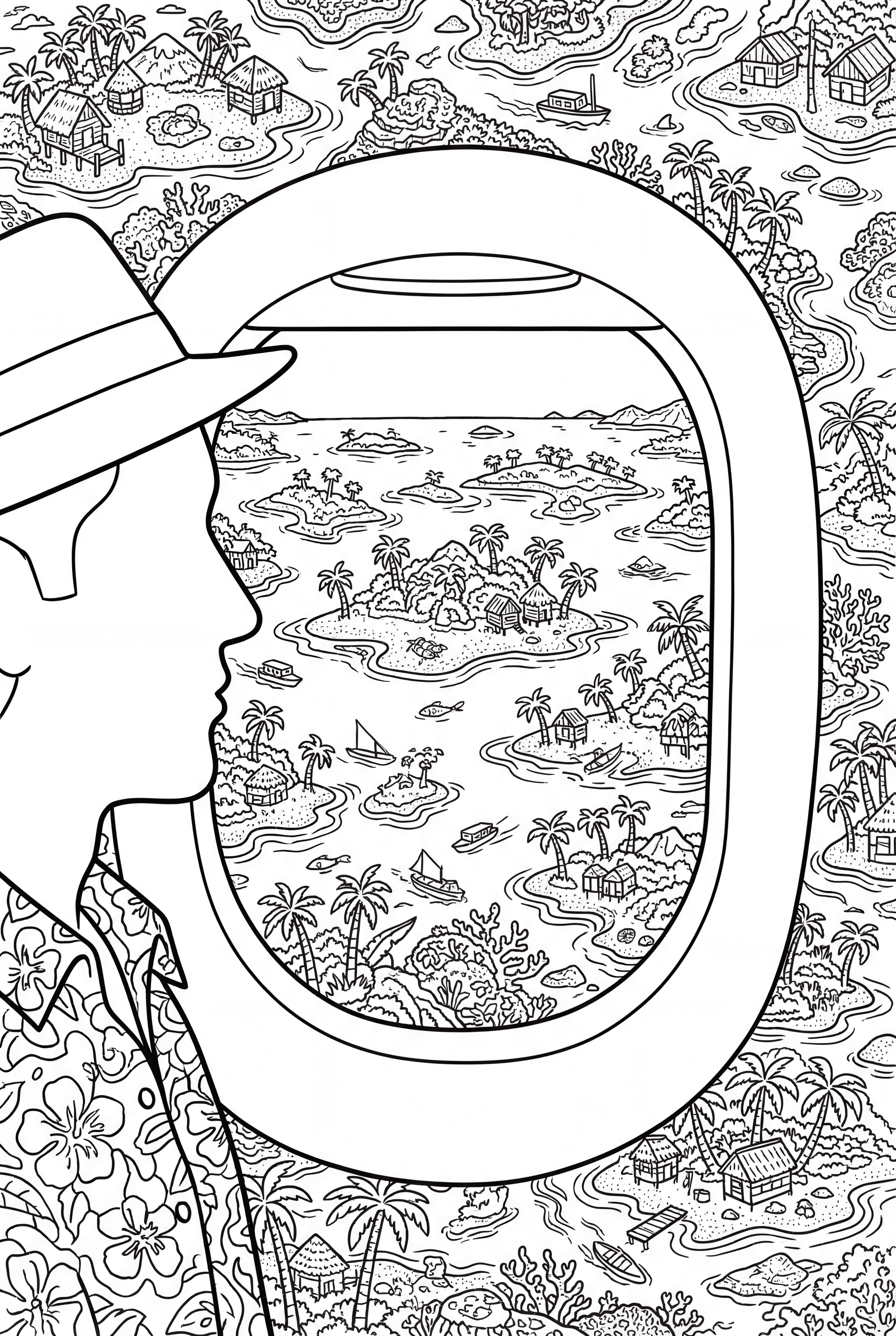 Traveller's View from Plane Window Coloring Page
