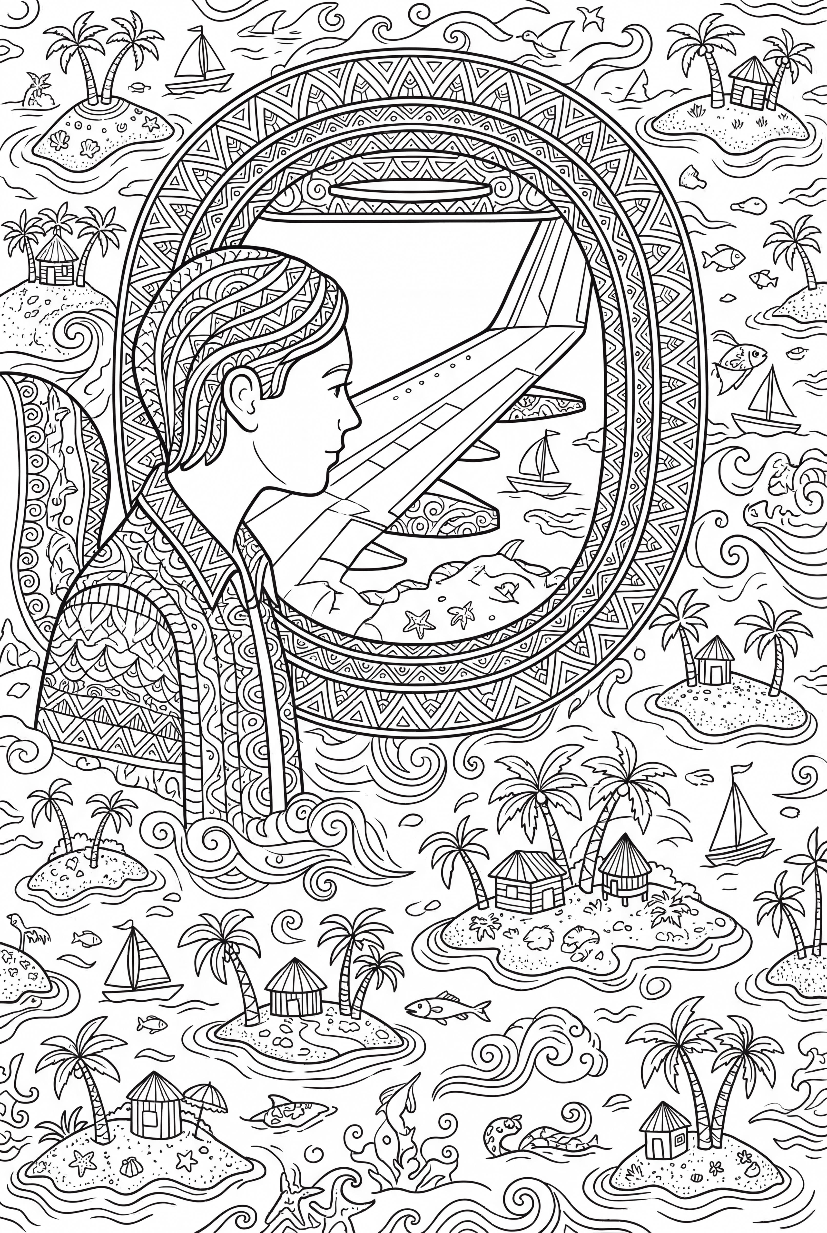 Traveler's View of Tropical Islands Coloring Page