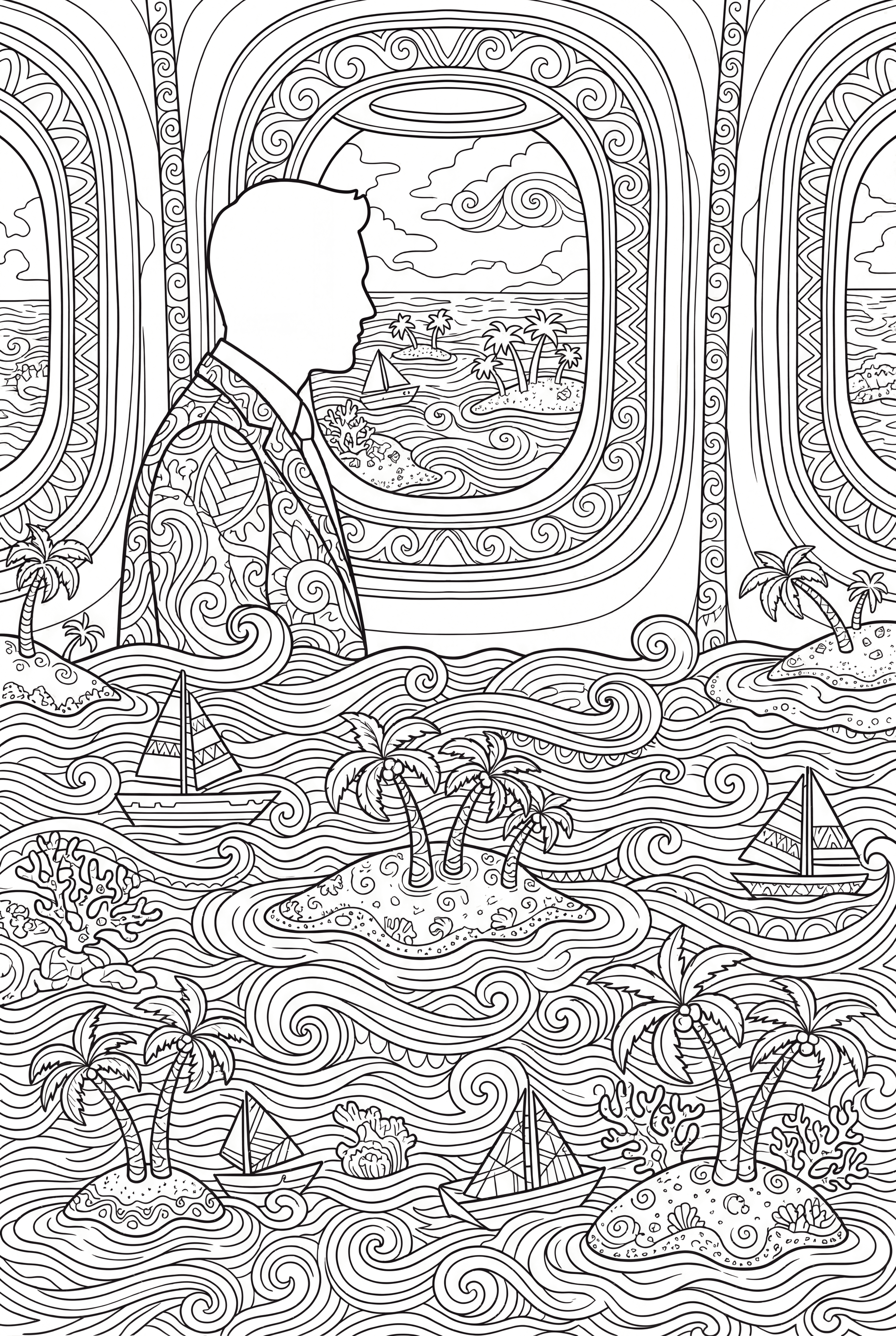 Traveler's View of Tropical Islands Coloring Page