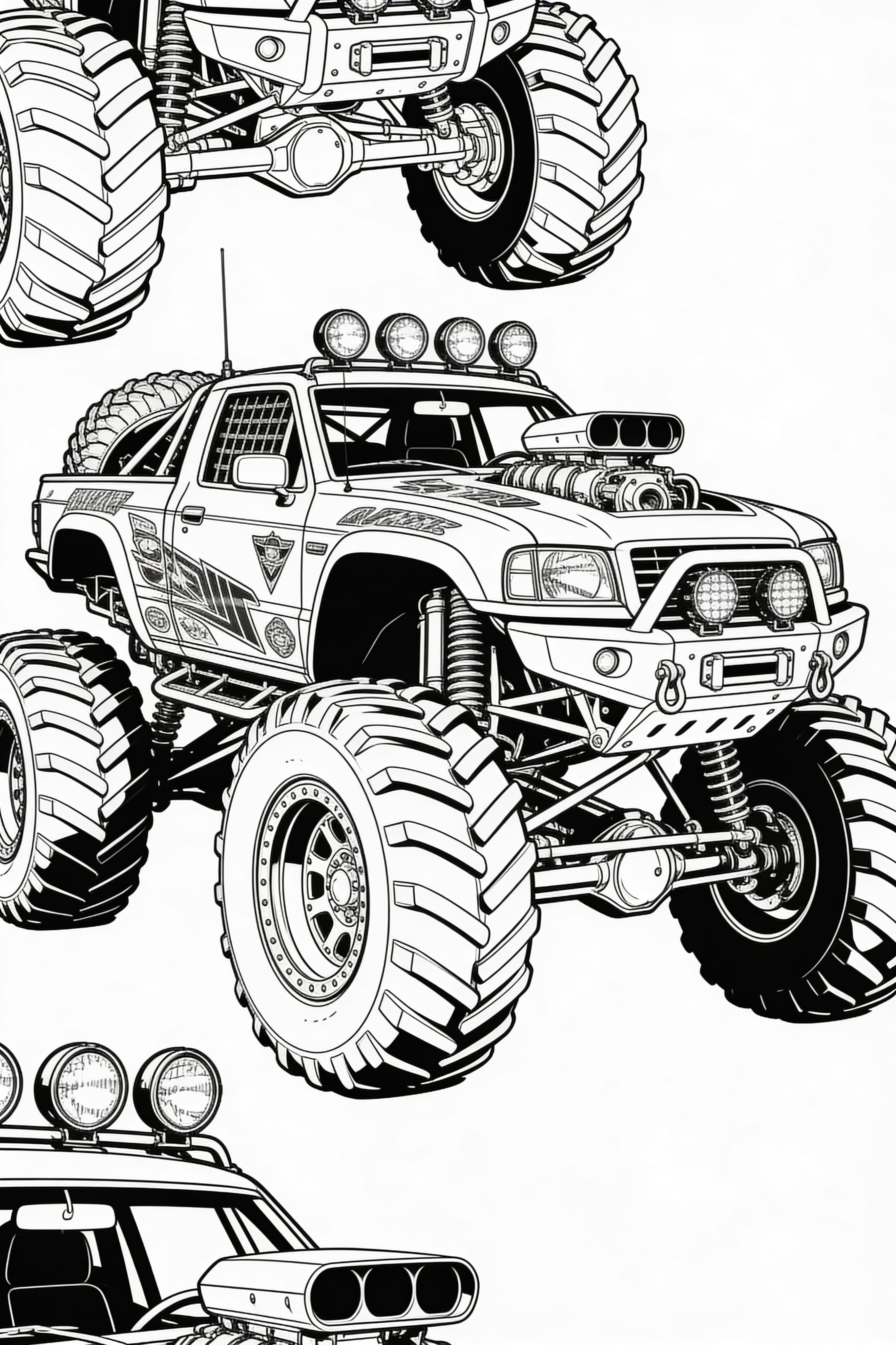 Realistic Cool Monster Truck Coloring Page