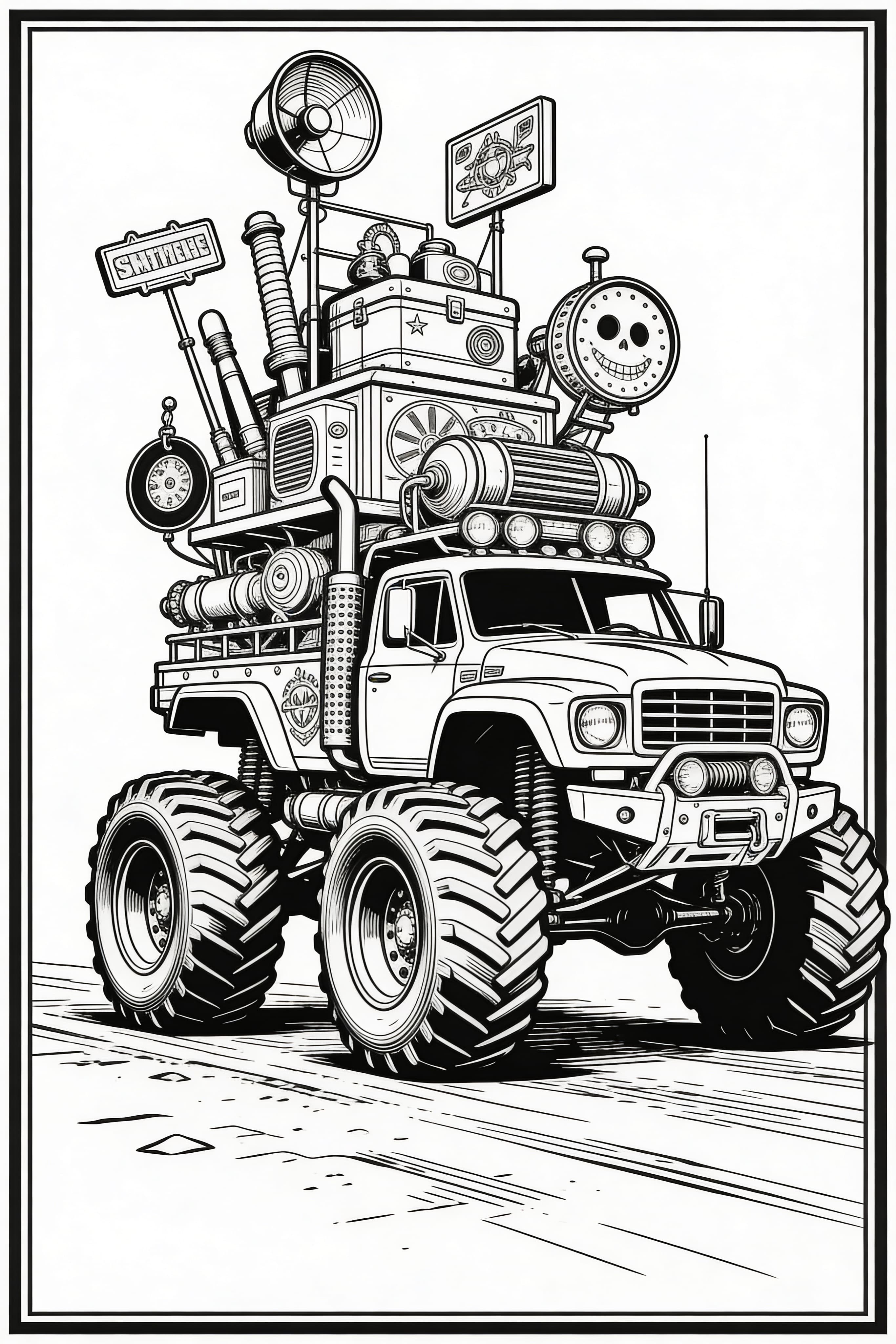 Vintage Monster Truck Coloring Page for Kids