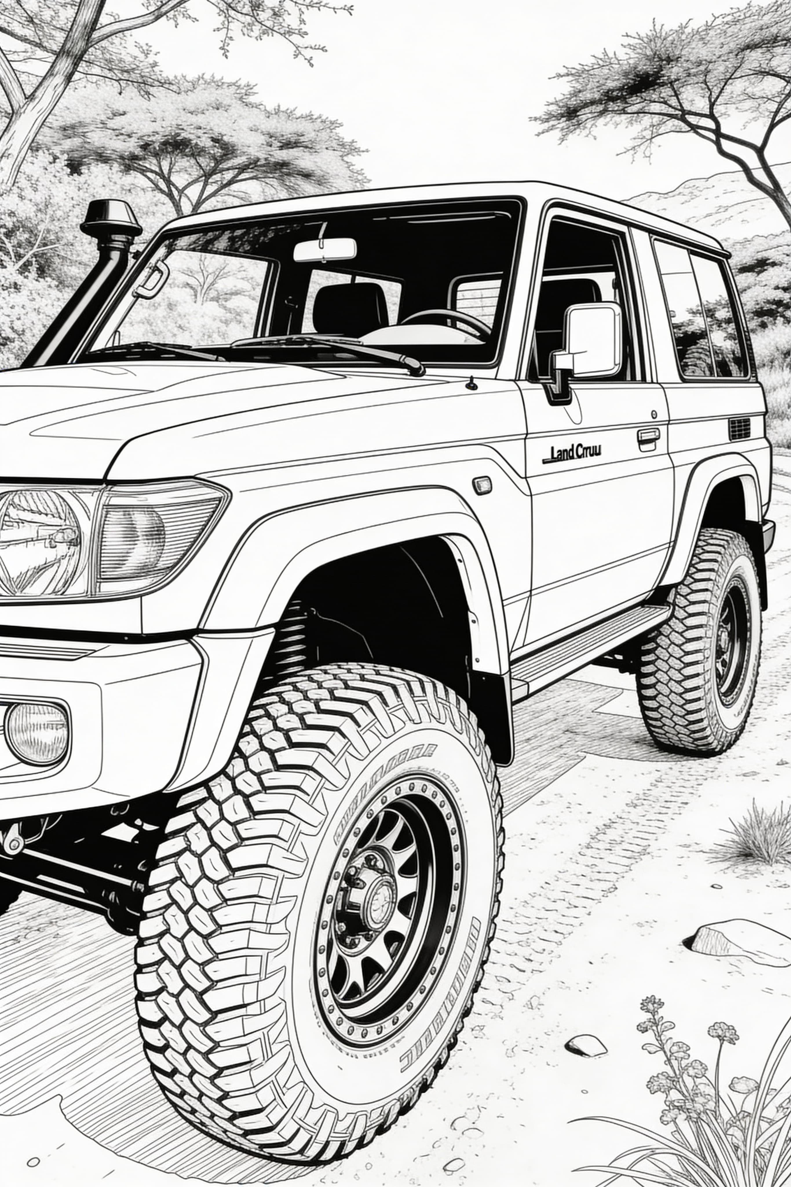 Realistic Landcruiser Nature Setting Coloring Page