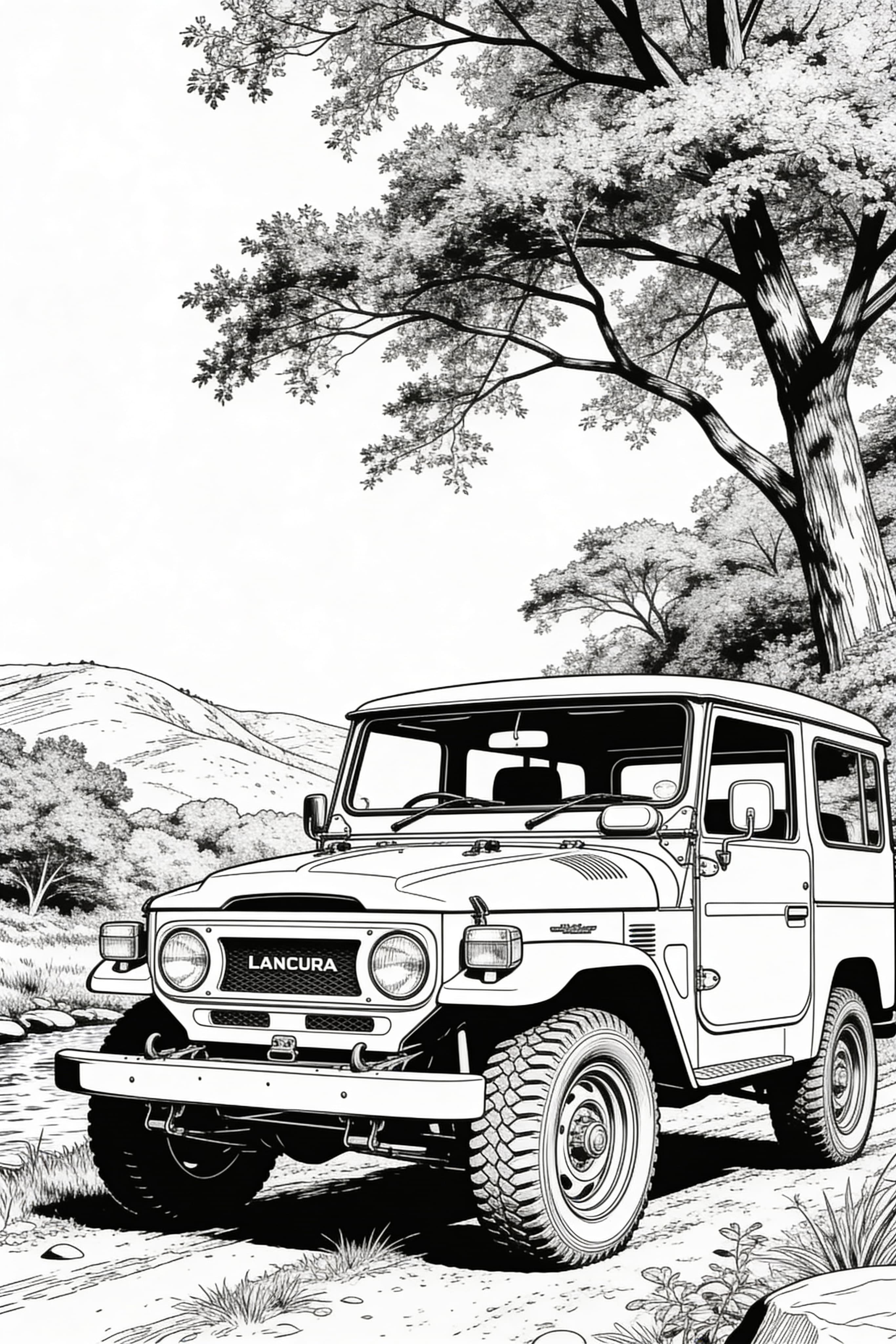 Vintage Landcruiser in Nature Coloring Page