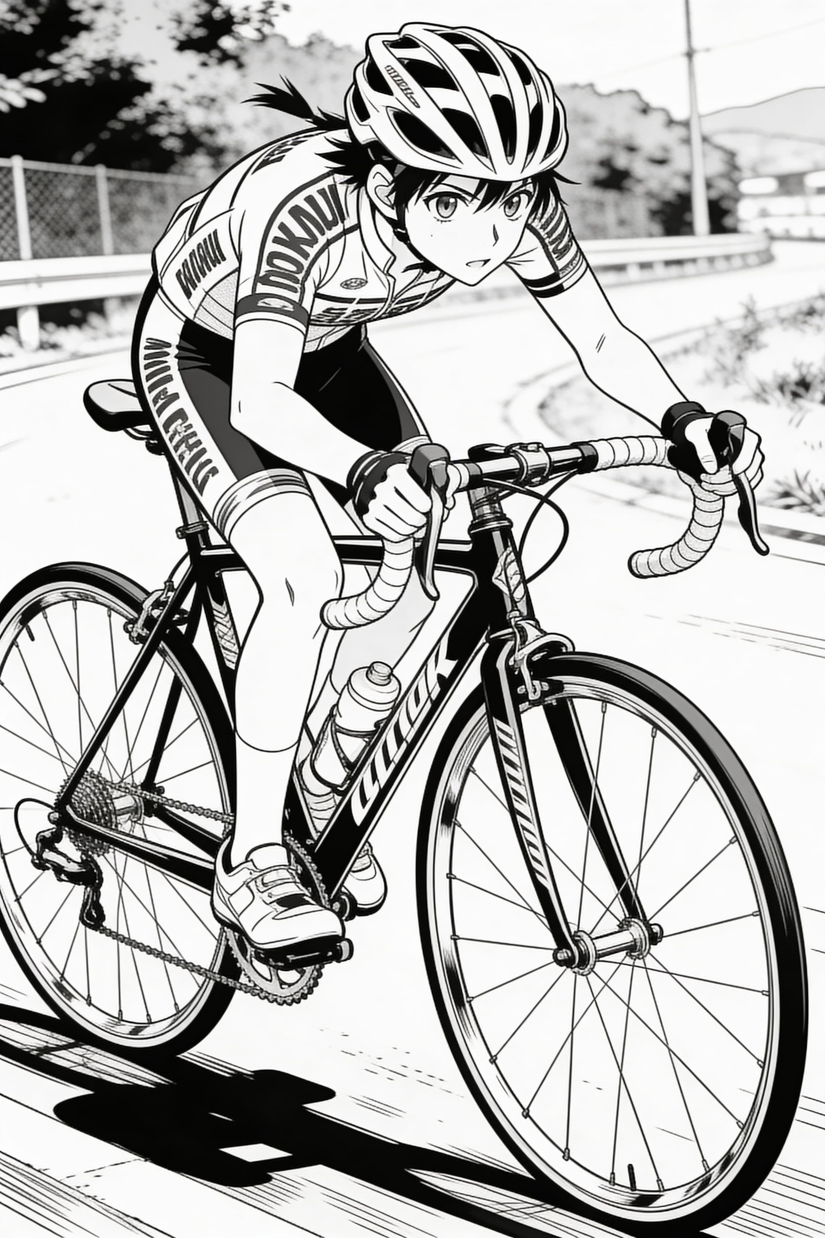 Cool Vintage Racer Bicycle Anime Coloring Page
