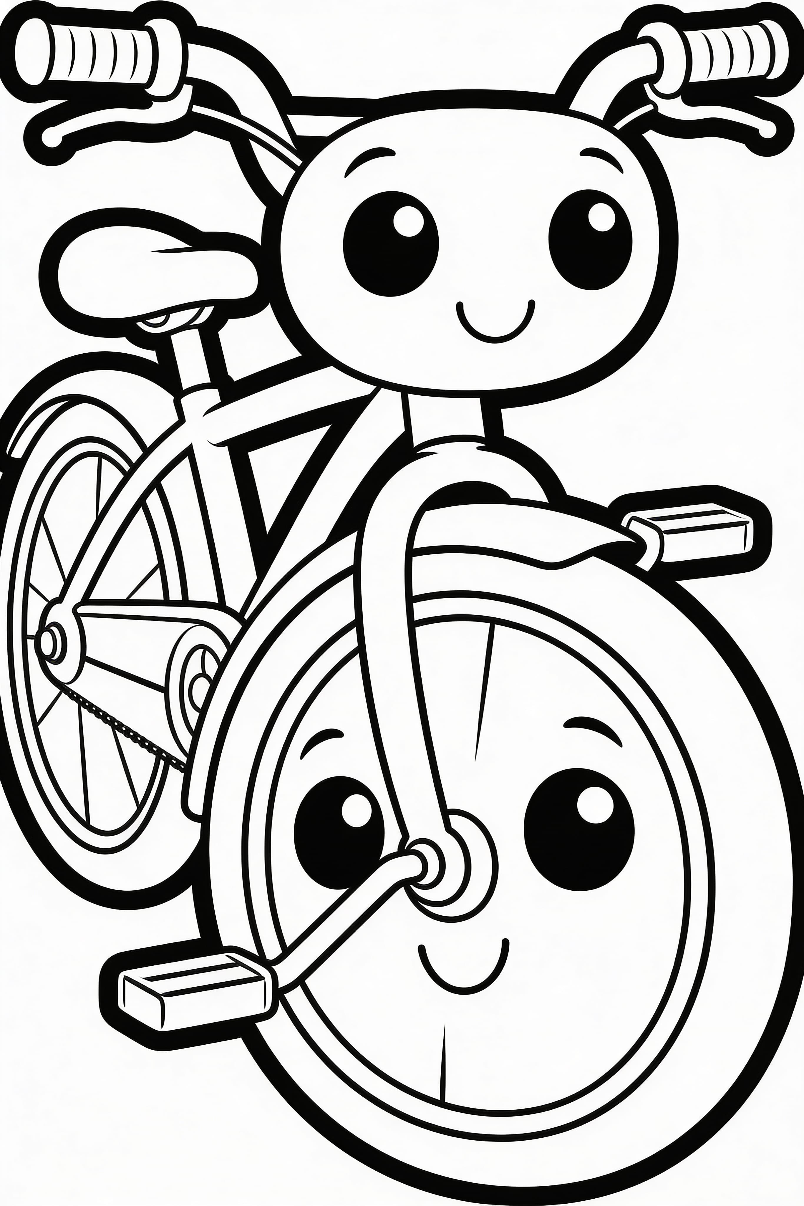 Cute Cartoon Vintage Racer Bicycle Coloring Page