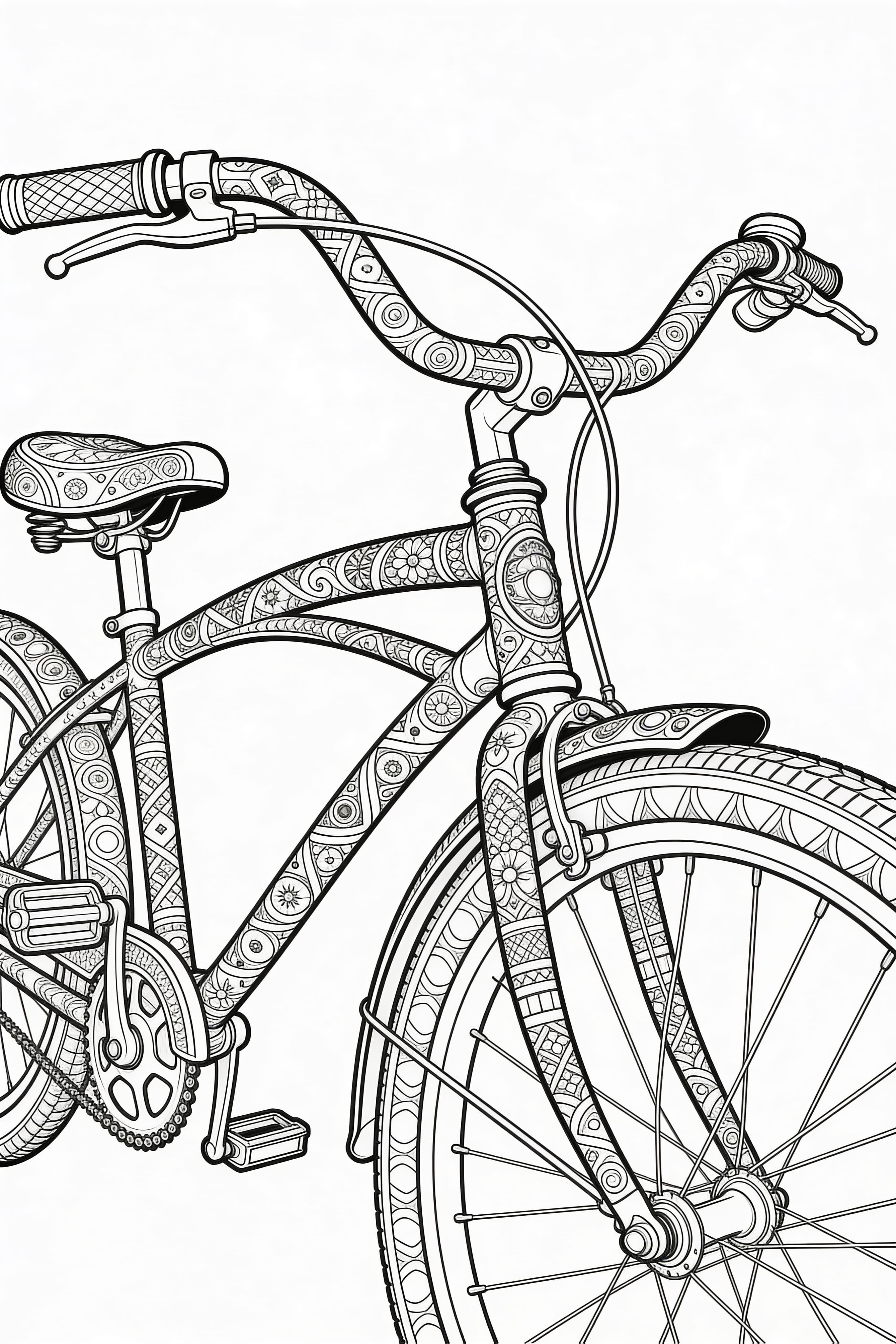 Detailed vintage racer bicycle coloring page for adults to print and color