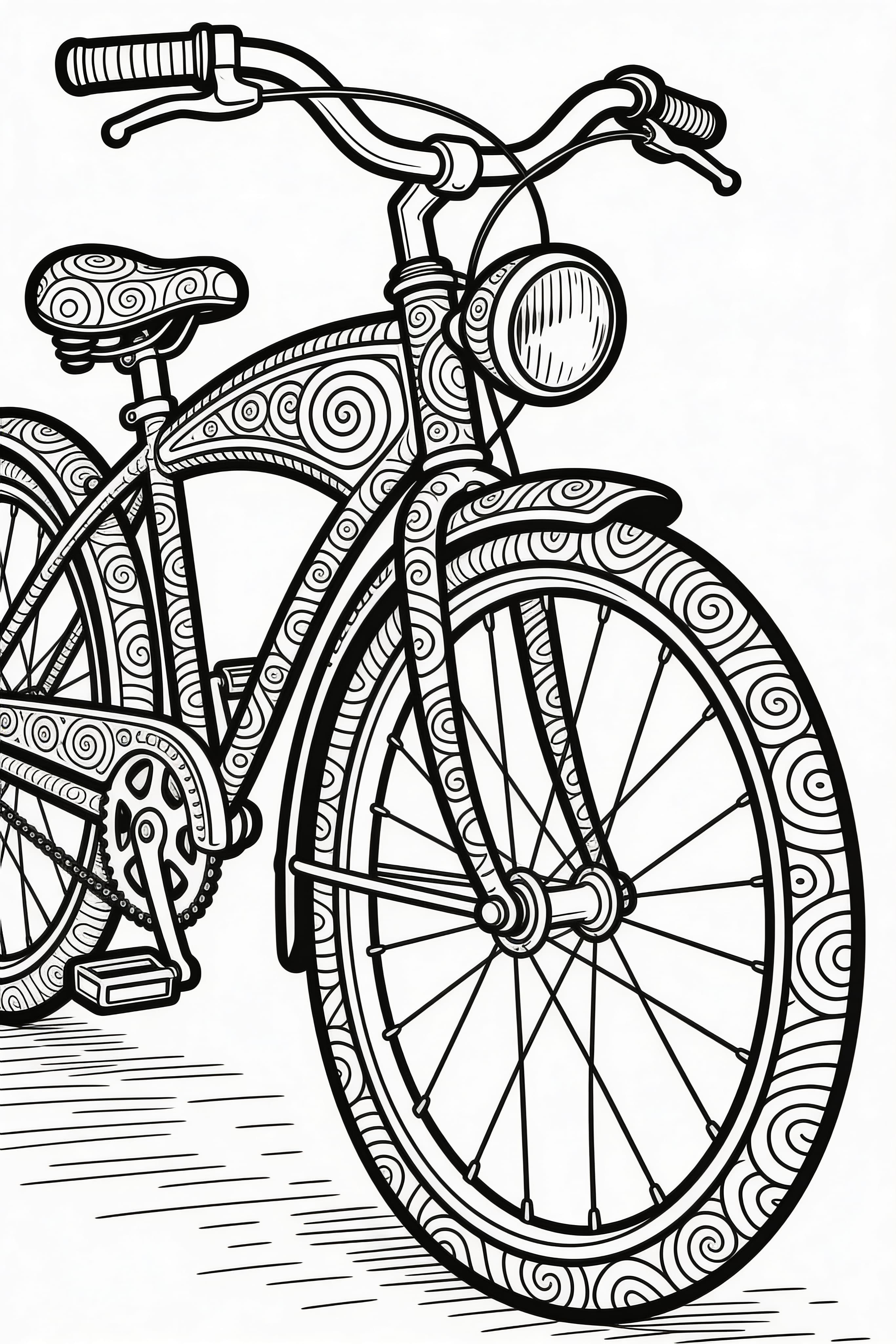 Doodle style cool vintage racer bicycle coloring page for printing