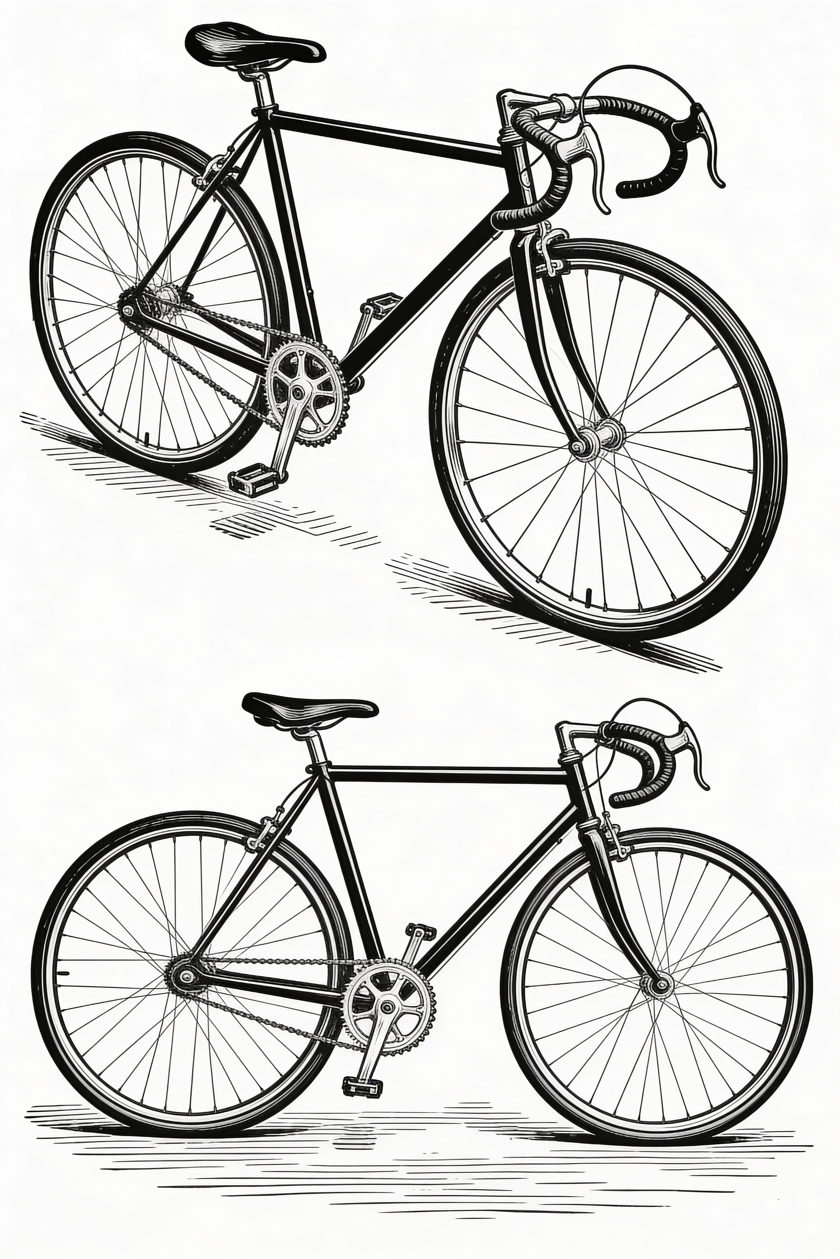 Printable coloring page featuring a vintage racer bicycle design