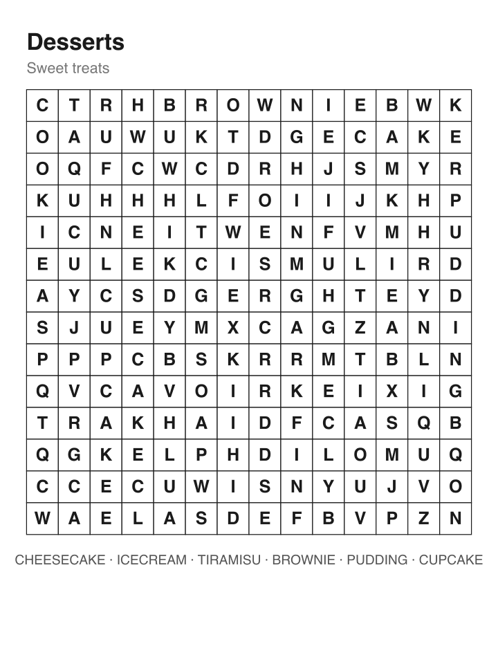 Desserts Word Search · Medium