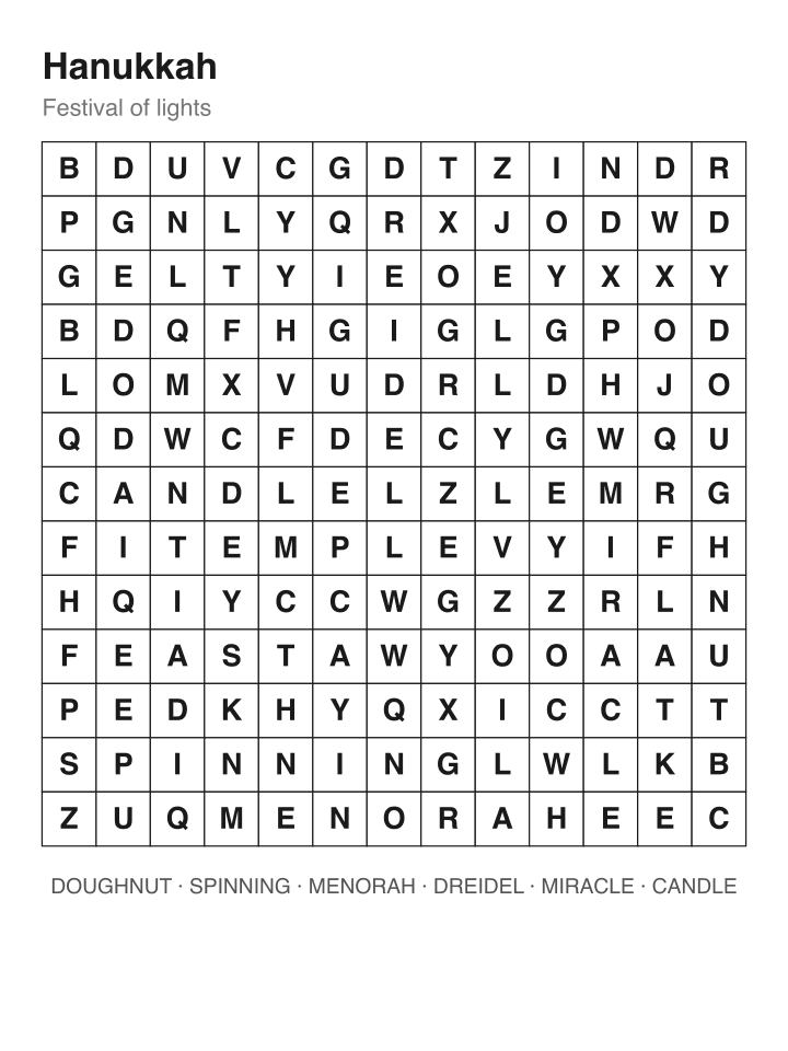Hanukkah Word Search · Easy