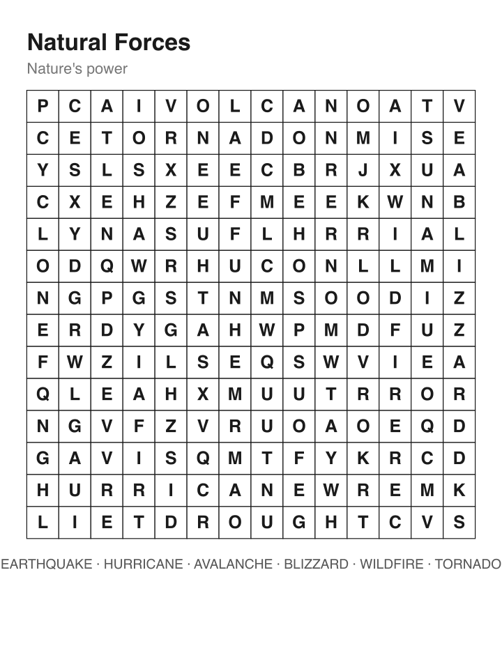 Natural Forces Word Search · Medium