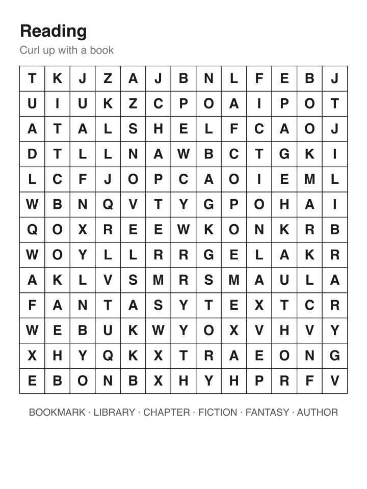 Reading word search puzzle, 13 by 13 grid