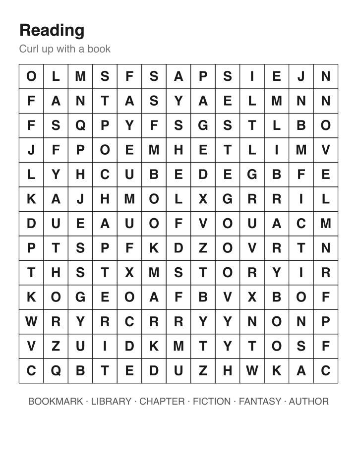 Reading word search puzzle, 13 by 13 grid