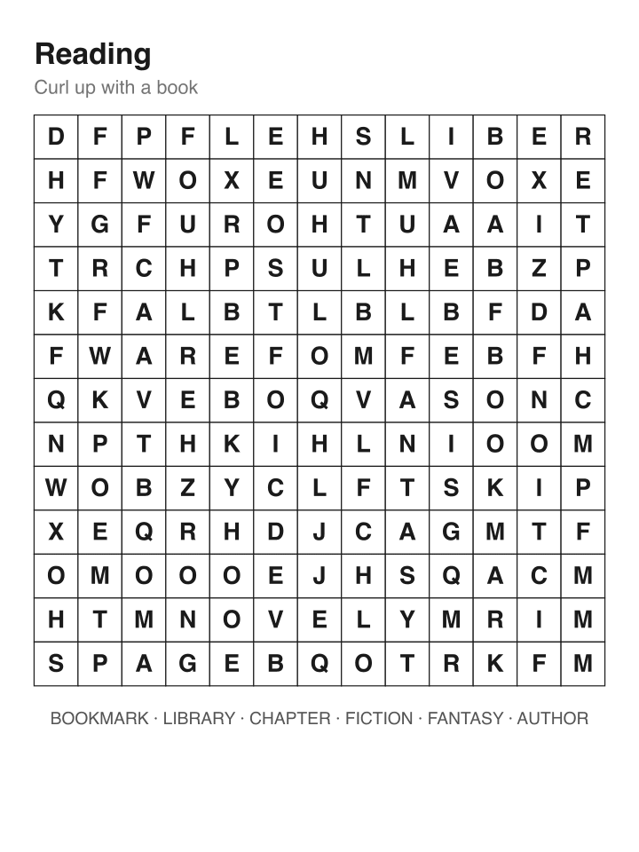 Reading word search puzzle, 13 by 13 grid