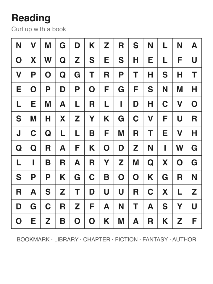 Reading word search puzzle, 13 by 13 grid